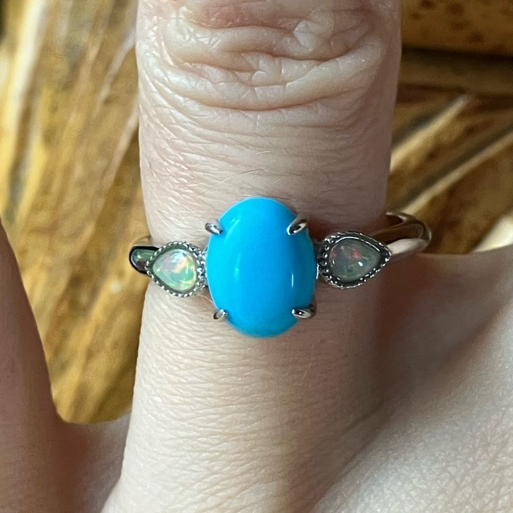 Sleeping Beauty Turquoise Ethiopian Opal Sterling Silver Ring Size 7
